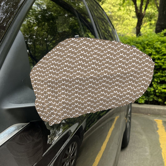 Beige And White Knitted Pattern Print Car Side Mirror Covers