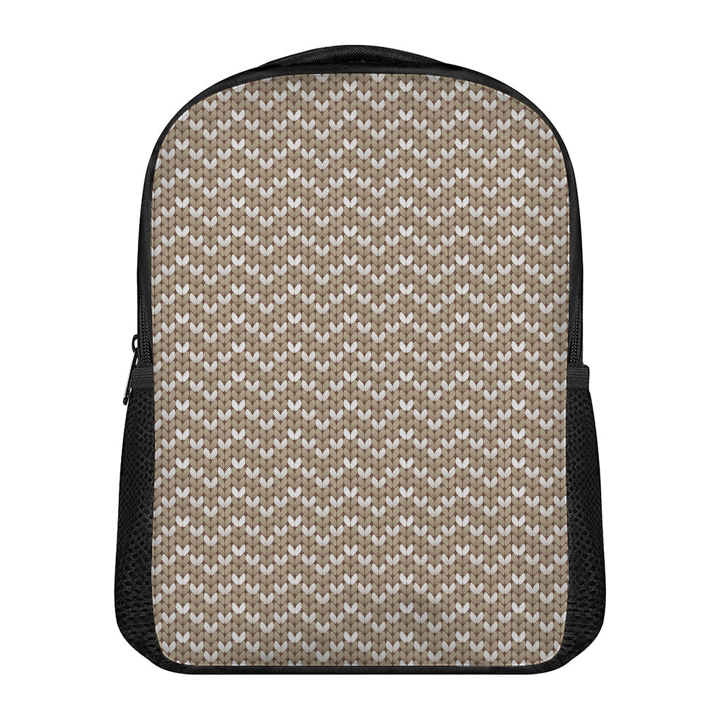Beige And White Knitted Pattern Print Casual Backpack