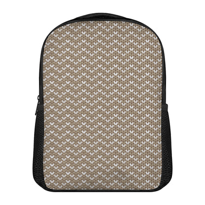 Beige And White Knitted Pattern Print Casual Backpack