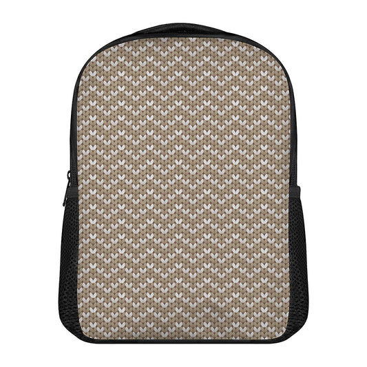Beige And White Knitted Pattern Print Casual Backpack