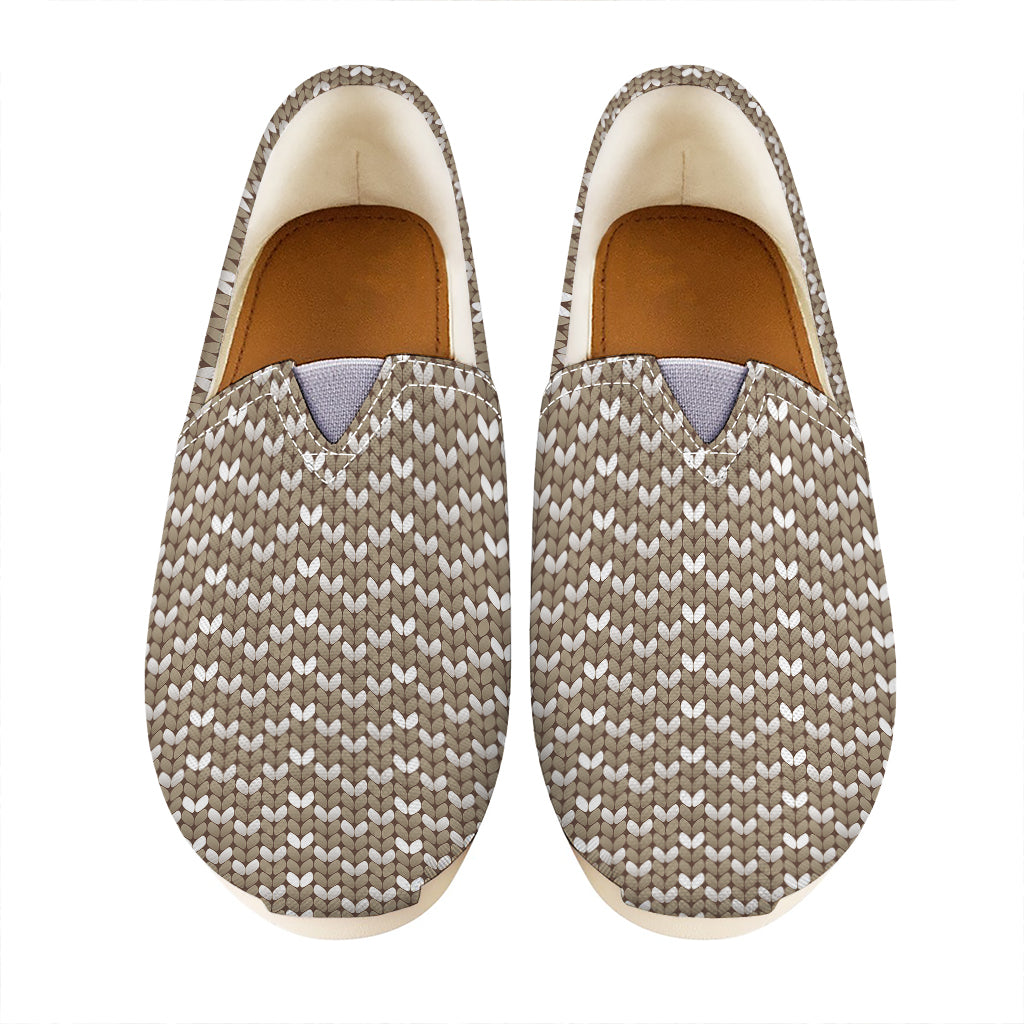 Beige And White Knitted Pattern Print Casual Shoes