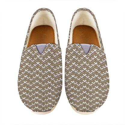 Beige And White Knitted Pattern Print Casual Shoes