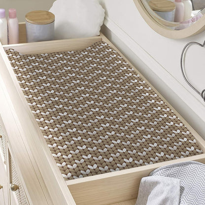 Beige And White Knitted Pattern Print Changing Pad Cover