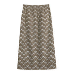 Beige And White Knitted Pattern Print Cotton Front Slit Maxi Skirt