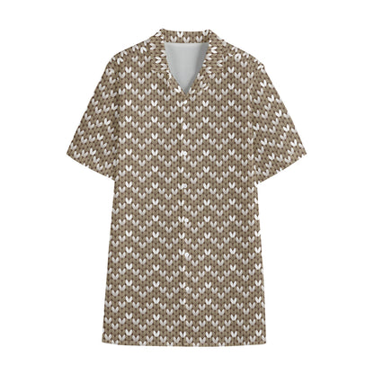 Beige And White Knitted Pattern Print Cotton Hawaiian Shirt