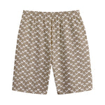 Beige And White Knitted Pattern Print Cotton Shorts