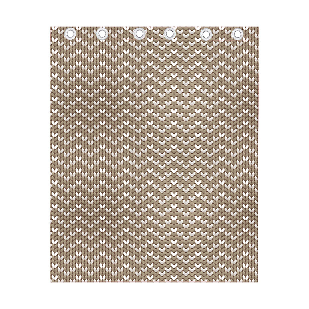 Beige And White Knitted Pattern Print Curtain