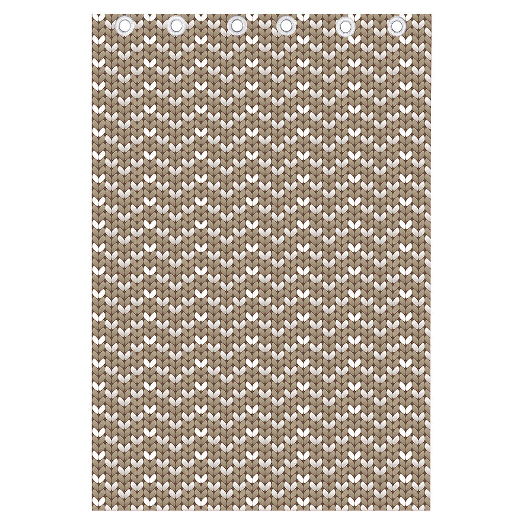 Beige And White Knitted Pattern Print Curtain