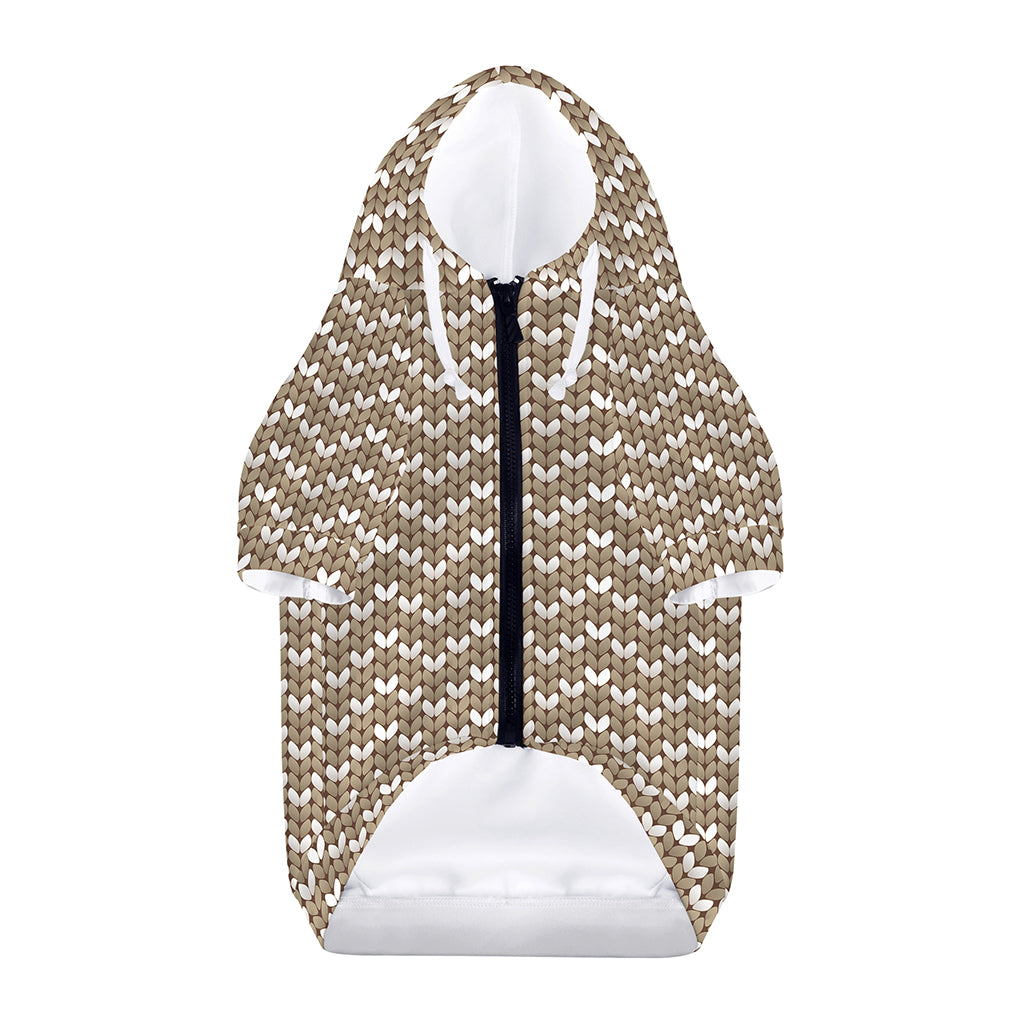 Beige And White Knitted Pattern Print Dog Zip Up Hoodie