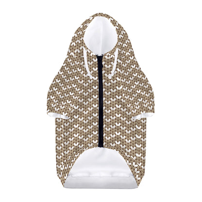 Beige And White Knitted Pattern Print Dog Zip Up Hoodie