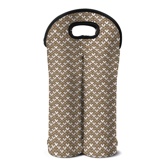 Beige And White Knitted Pattern Print Double Neoprene Wine Tote