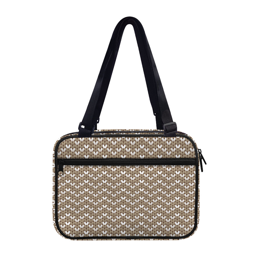 Beige And White Knitted Pattern Print Double Strap Bible Bag