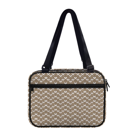 Beige And White Knitted Pattern Print Double Strap Bible Bag