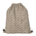 Beige And White Knitted Pattern Print Drawstring Bag