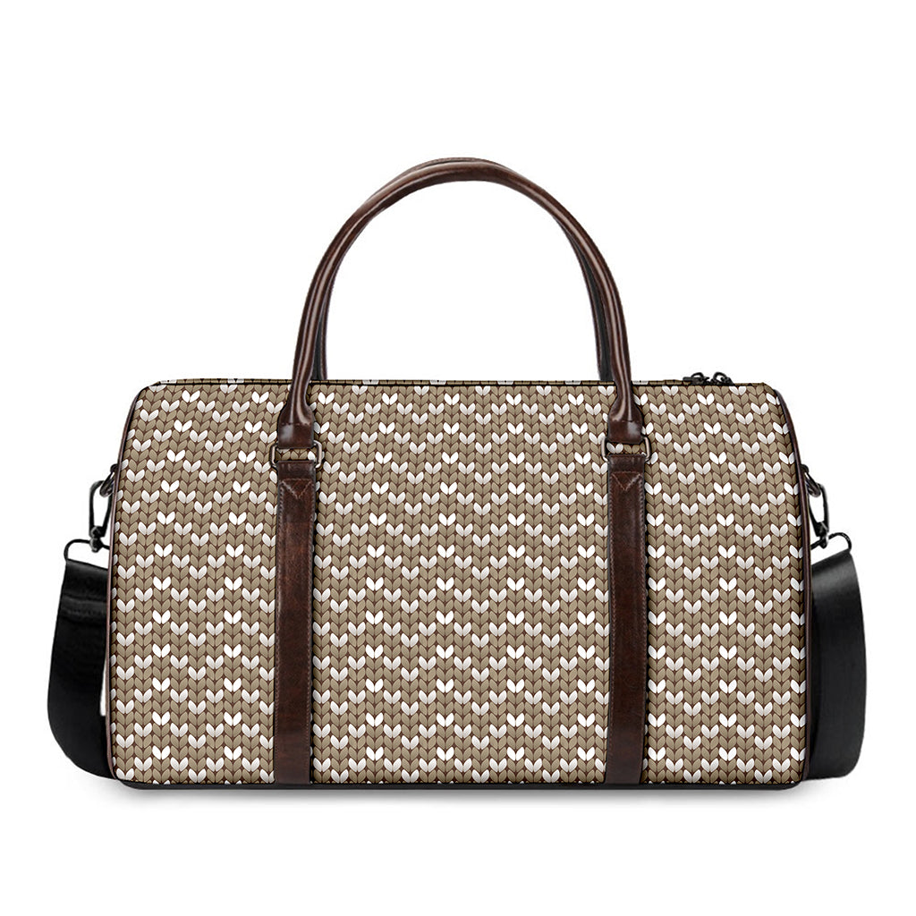 Beige And White Knitted Pattern Print Duffle Bag