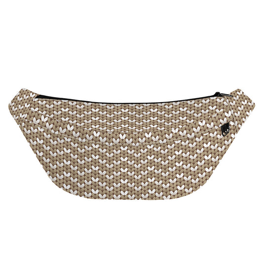 Beige And White Knitted Pattern Print Fanny Pack