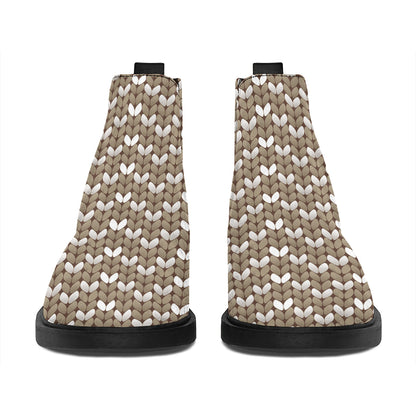 Beige And White Knitted Pattern Print Flat Ankle Boots