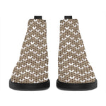 Beige And White Knitted Pattern Print Flat Ankle Boots