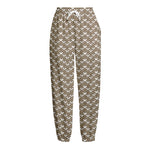 Beige And White Knitted Pattern Print Fleece Lined Knit Pants
