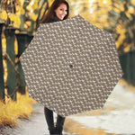 Beige And White Knitted Pattern Print Foldable Umbrella