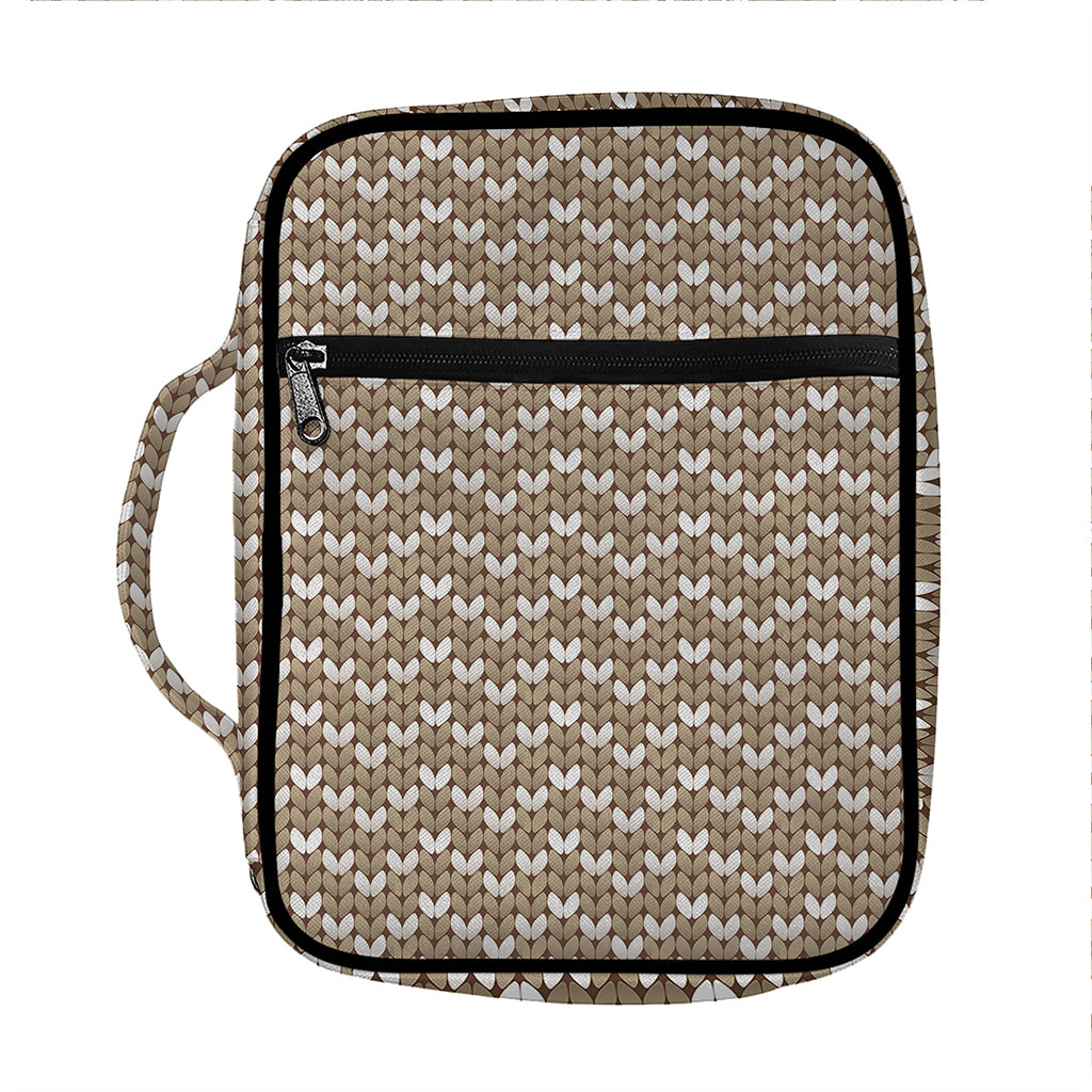 Beige And White Knitted Pattern Print Front Pocket Bible Bag