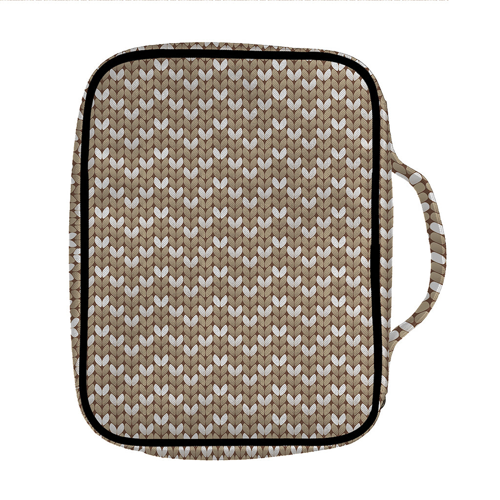 Beige And White Knitted Pattern Print Front Pocket Bible Bag