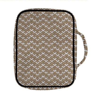 Beige And White Knitted Pattern Print Front Pocket Bible Bag