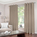 Beige And White Knitted Pattern Print Grommet Curtains