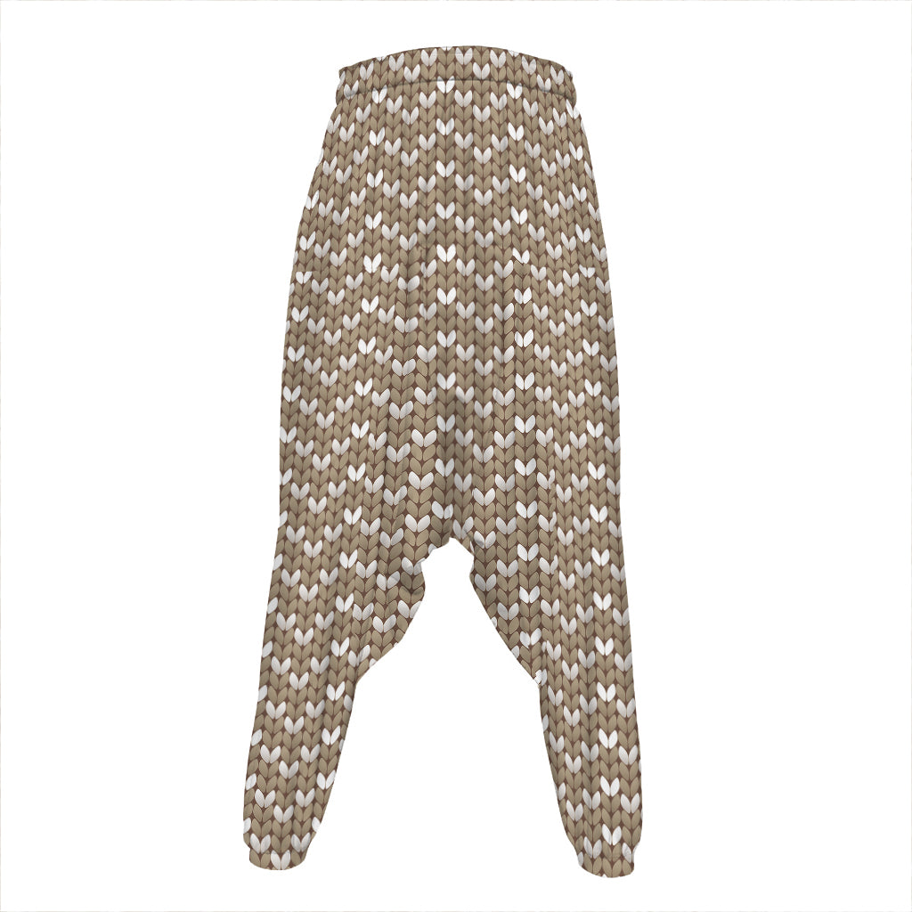 Beige And White Knitted Pattern Print Hammer Pants