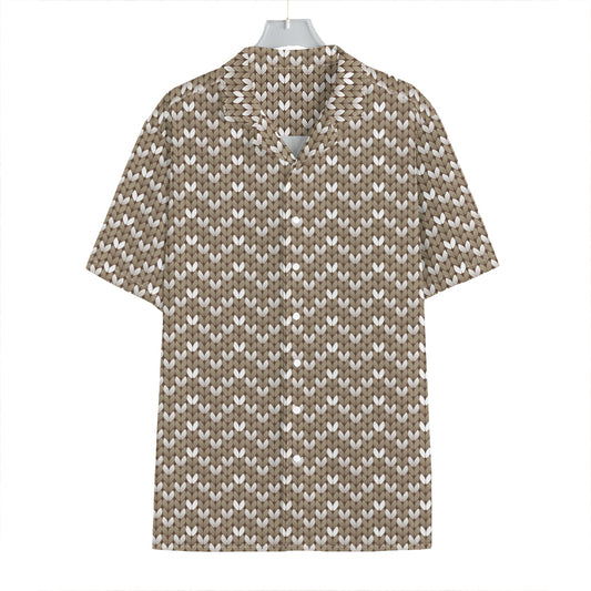 Beige And White Knitted Pattern Print Hawaiian Shirt