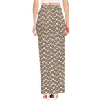 Beige And White Knitted Pattern Print High Slit Maxi Skirt