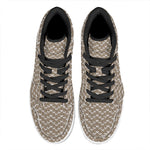 Beige And White Knitted Pattern Print High Top Leather Sneakers