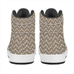 Beige And White Knitted Pattern Print High Top Leather Sneakers