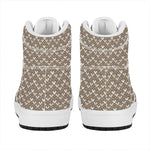 Beige And White Knitted Pattern Print High Top Leather Sneakers