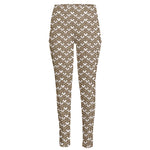 Beige And White Knitted Pattern Print High-Waisted Pocket Leggings