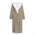 Beige And White Knitted Pattern Print Hooded Bathrobe