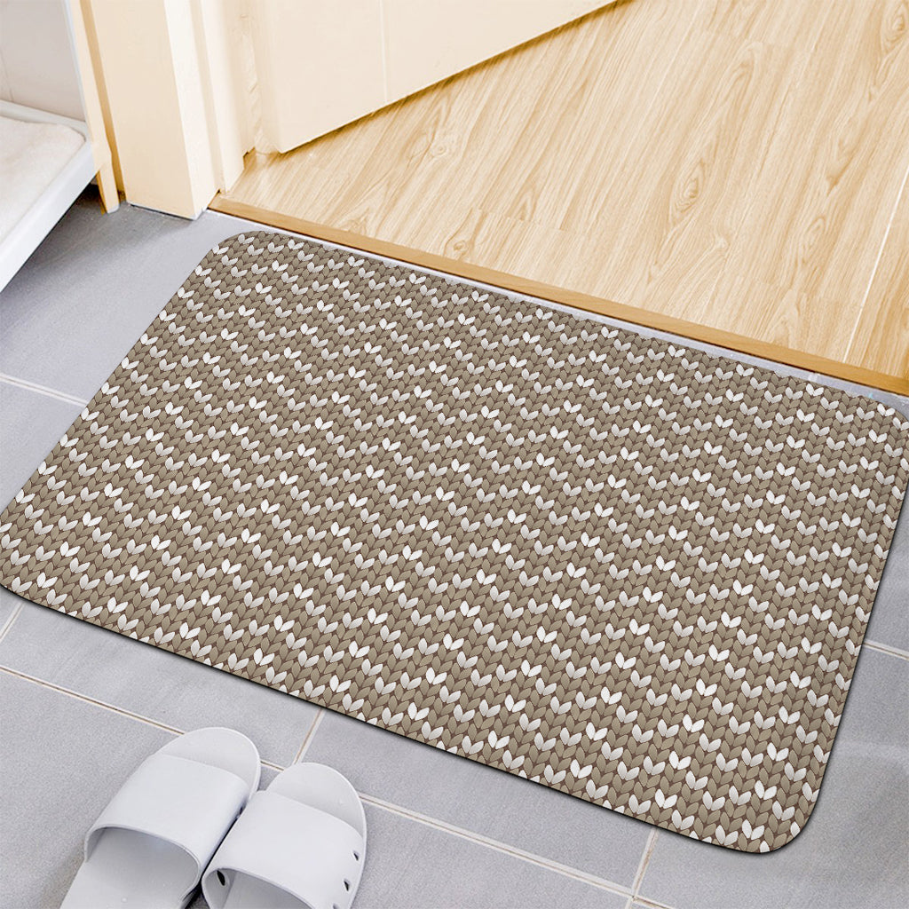 Beige And White Knitted Pattern Print Indoor Door Mat