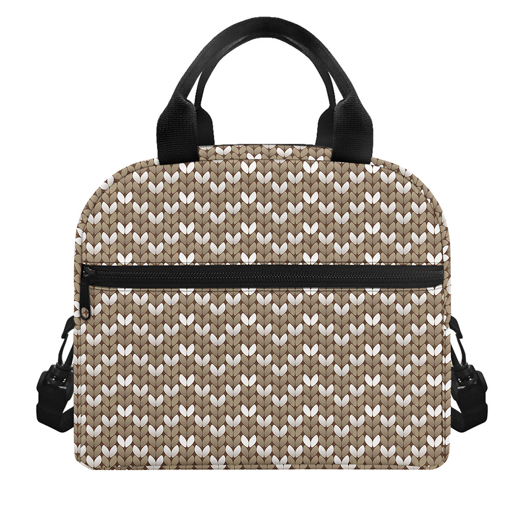 Beige And White Knitted Pattern Print Insulated Lunch Bag
