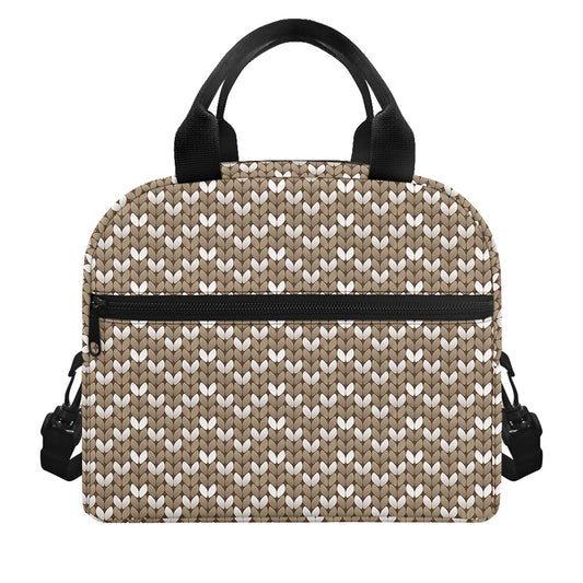 Beige And White Knitted Pattern Print Insulated Lunch Bag