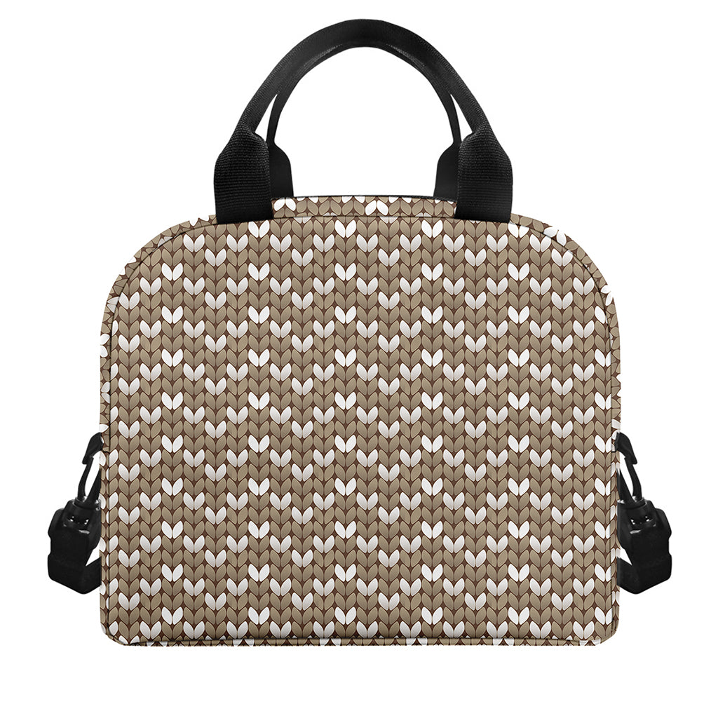 Beige And White Knitted Pattern Print Insulated Lunch Bag