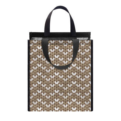 Beige And White Knitted Pattern Print Insulated Lunch Tote
