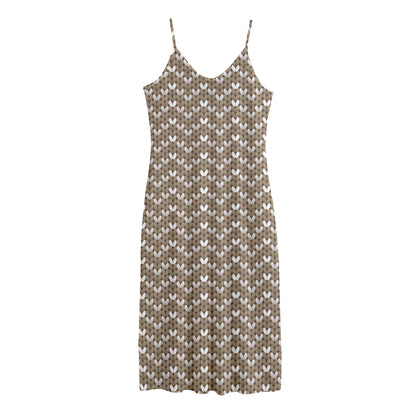 Beige And White Knitted Pattern Print Jersey Midi Cami Dress