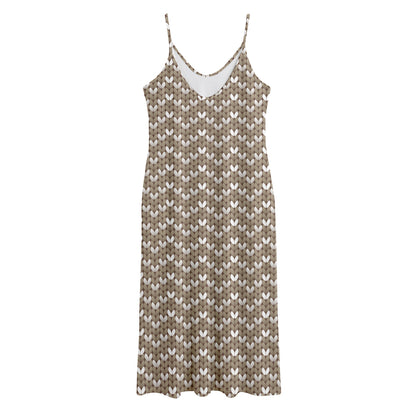 Beige And White Knitted Pattern Print Jersey Midi Cami Dress