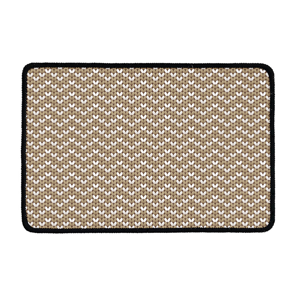 Beige And White Knitted Pattern Print Kitchen Mat