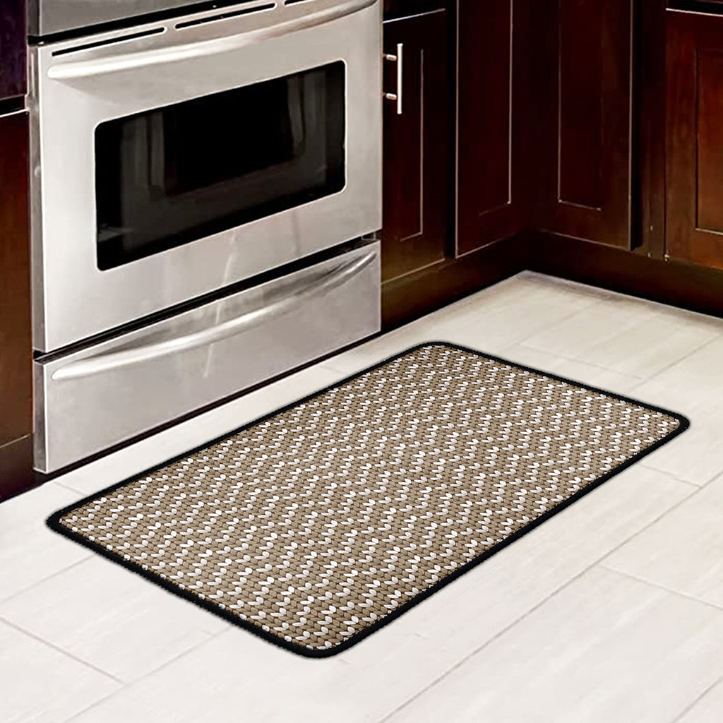 Beige And White Knitted Pattern Print Kitchen Mat