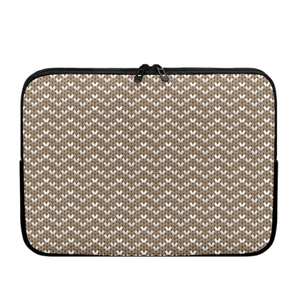 Beige And White Knitted Pattern Print Laptop Sleeve