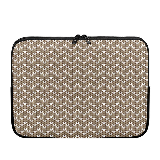 Beige And White Knitted Pattern Print Laptop Sleeve