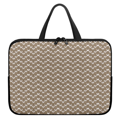 Beige And White Knitted Pattern Print Laptop Sleeve With Handle