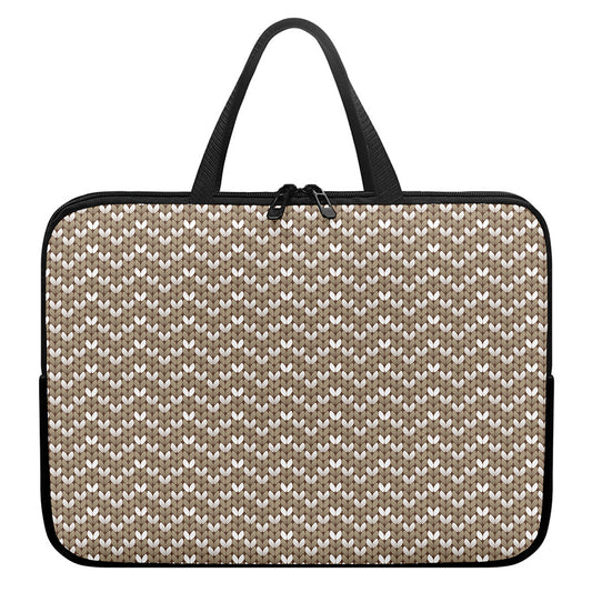 Beige And White Knitted Pattern Print Laptop Sleeve With Handle