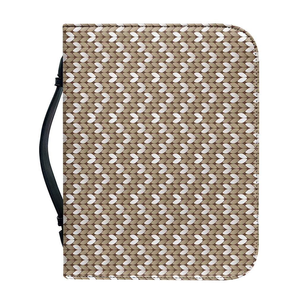 Beige And White Knitted Pattern Print Leather Bible Cover